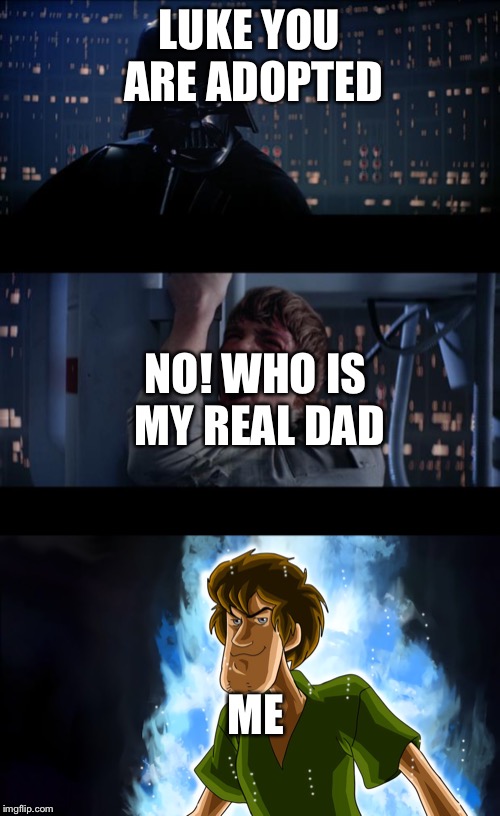 LUKE YOU ARE ADOPTED; NO! WHO IS MY REAL DAD; ME | image tagged in memes,star wars no | made w/ Imgflip meme maker