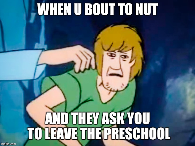 Shaggy meme | WHEN U BOUT TO NUT; AND THEY ASK YOU TO LEAVE THE PRESCHOOL | image tagged in shaggy meme | made w/ Imgflip meme maker