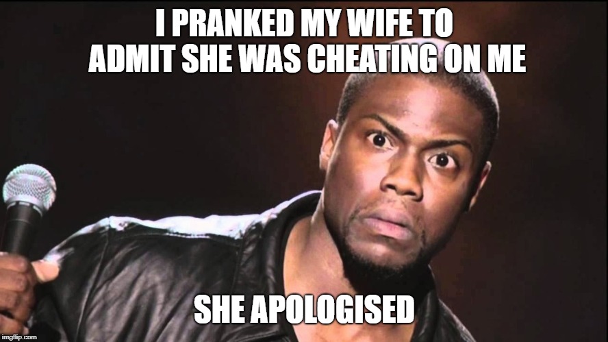 Wait What? | I PRANKED MY WIFE TO ADMIT SHE WAS CHEATING ON ME; SHE APOLOGISED | image tagged in wait what | made w/ Imgflip meme maker