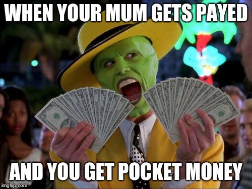 Money Money | WHEN YOUR MUM GETS PAYED; AND YOU GET POCKET MONEY | image tagged in memes,money money | made w/ Imgflip meme maker