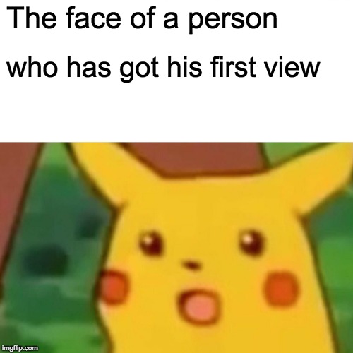 Pikachu got his first view | The face of a person; who has got his first view | image tagged in memes,surprised pikachu | made w/ Imgflip meme maker