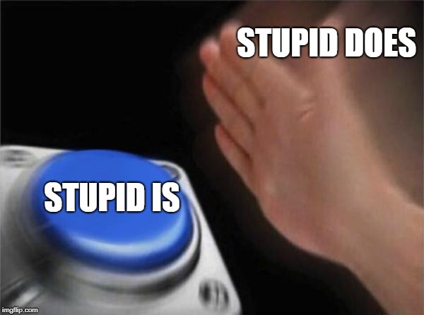 Forrest Gump - Stupid Button | STUPID DOES; STUPID IS | image tagged in memes,blank nut button,forrest gump,forrest gump week,stupid | made w/ Imgflip meme maker