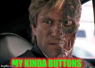 Got a problem with two faces?  | MY KINDA BUTTONS | image tagged in got a problem with two faces | made w/ Imgflip meme maker