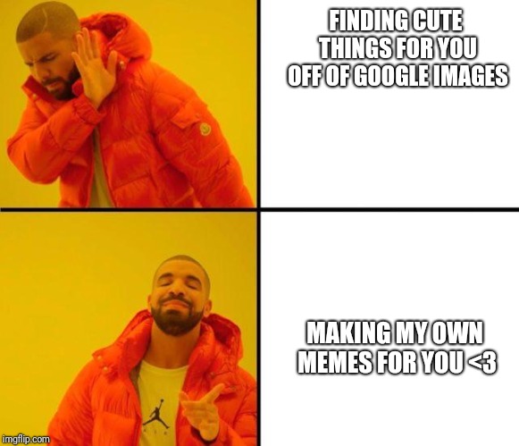 drake meme | FINDING CUTE THINGS FOR YOU OFF OF GOOGLE IMAGES; MAKING MY OWN MEMES FOR YOU <3 | image tagged in drake meme | made w/ Imgflip meme maker