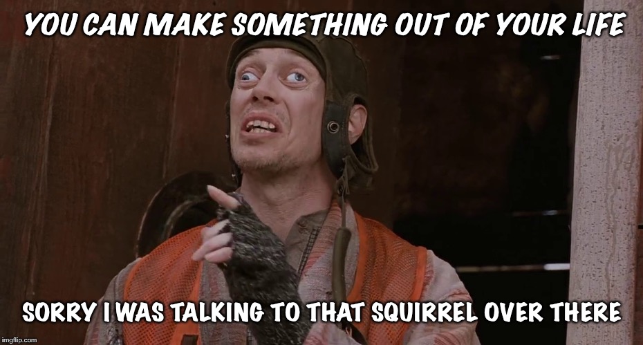 Steve Buscemi | YOU CAN MAKE SOMETHING OUT OF YOUR LIFE; SORRY I WAS TALKING TO THAT SQUIRREL OVER THERE | image tagged in steve buscemi | made w/ Imgflip meme maker
