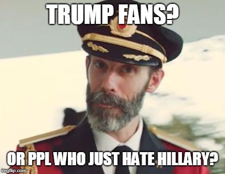 Captain Obvious | TRUMP FANS? OR PPL WHO JUST HATE HILLARY? | image tagged in captain obvious | made w/ Imgflip meme maker