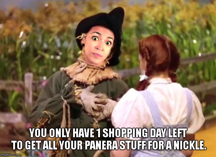 If Ocassio-Cortez Only Had A Brain | YOU ONLY HAVE 1 SHOPPING DAY LEFT TO GET ALL YOUR PANERA STUFF FOR A NICKLE. | image tagged in if ocassio-cortez only had a brain | made w/ Imgflip meme maker