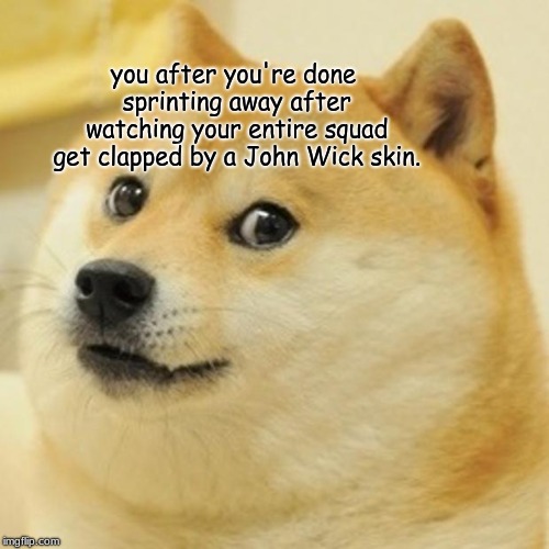 Doge | you after you're done sprinting away after watching your entire squad get clapped by a John Wick skin. | image tagged in memes,doge | made w/ Imgflip meme maker