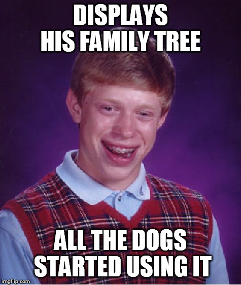 Bad Luck Brian | DISPLAYS HIS FAMILY TREE; ALL THE DOGS STARTED USING IT | image tagged in memes,bad luck brian | made w/ Imgflip meme maker