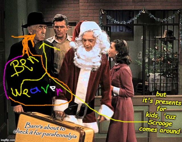♥The Andy Griffith Show Christmas Episode!♥ | but it's presents for kids, 'cuz Scrooge comes around; Barn's about to check it for parafennalyia | image tagged in the andy griffith show christmas episode | made w/ Imgflip meme maker