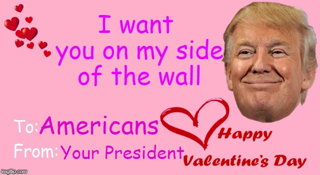 Happy Valentine's Day | I want you on my side of the wall; Your President; Americans | image tagged in trump valentine,trump,valentine's day,america,maga | made w/ Imgflip meme maker