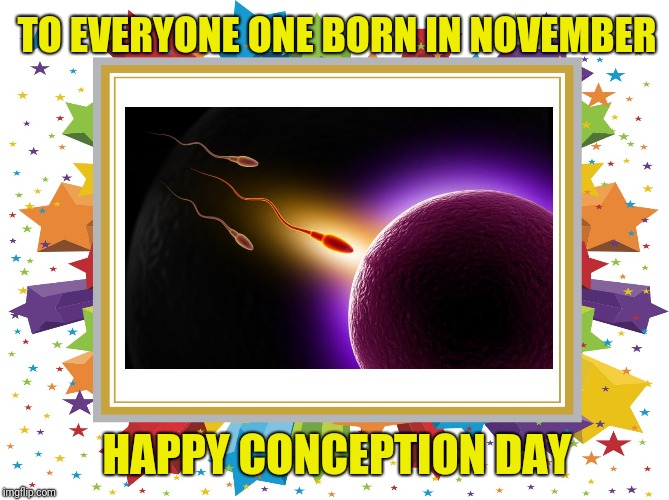 Happy Conception Day | TO EVERYONE ONE BORN IN NOVEMBER; HAPPY CONCEPTION DAY | image tagged in happy,fun,celebrate | made w/ Imgflip meme maker