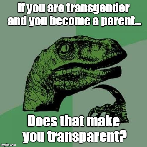 Philosoraptor | If you are transgender and you become a parent... Does that make you transparent? | image tagged in memes,philosoraptor | made w/ Imgflip meme maker
