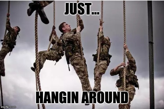 ropes | JUST... HANGIN AROUND | image tagged in ropes | made w/ Imgflip meme maker