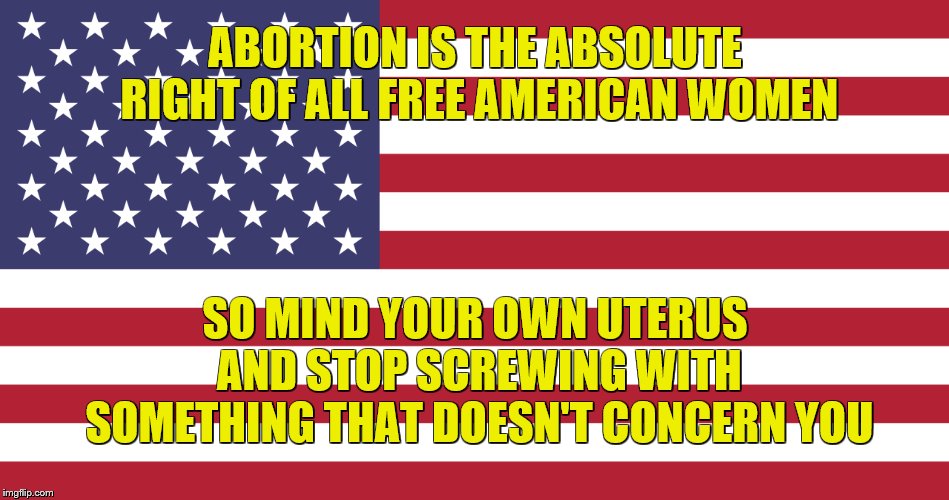 It's Here To Stay | ABORTION IS THE ABSOLUTE RIGHT OF ALL FREE AMERICAN WOMEN; SO MIND YOUR OWN UTERUS AND STOP SCREWING WITH SOMETHING THAT DOESN'T CONCERN YOU | image tagged in say that again i dare you | made w/ Imgflip meme maker