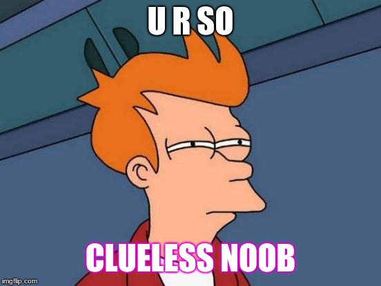 Futurama Fry Meme | U R SO CLUELESS NOOB | image tagged in memes,futurama fry | made w/ Imgflip meme maker