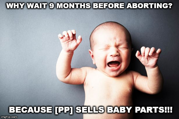 Newborn Baby | WHY WAIT 9 MONTHS BEFORE ABORTING? BECAUSE [PP] SELLS BABY PARTS!!! | image tagged in newborn baby | made w/ Imgflip meme maker