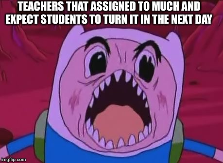 Finn The Human Meme | TEACHERS THAT ASSIGNED TO MUCH AND EXPECT STUDENTS TO TURN IT IN THE NEXT DAY | image tagged in memes,finn the human | made w/ Imgflip meme maker