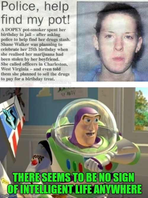 No sign of intelligent life | THERE SEEMS TO BE NO SIGN OF INTELLIGENT LIFE ANYWHERE | image tagged in memes,funny,stupid people,weed,buzz lightyear | made w/ Imgflip meme maker