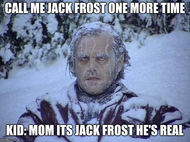 Jack Nicholson The Shining Snow Meme | CALL ME JACK FROST ONE MORE TIME; KID: MOM ITS JACK FROST HE'S REAL | image tagged in memes,jack nicholson the shining snow | made w/ Imgflip meme maker