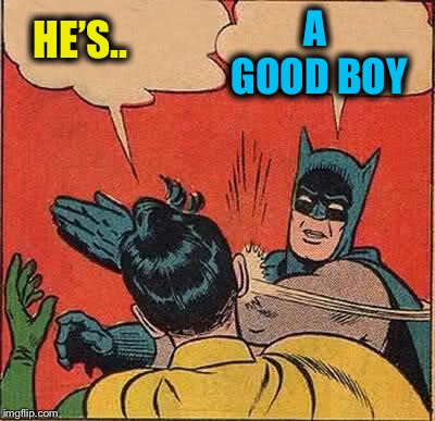 Batman Slapping Robin Meme | HE’S.. A GOOD BOY | image tagged in memes,batman slapping robin | made w/ Imgflip meme maker