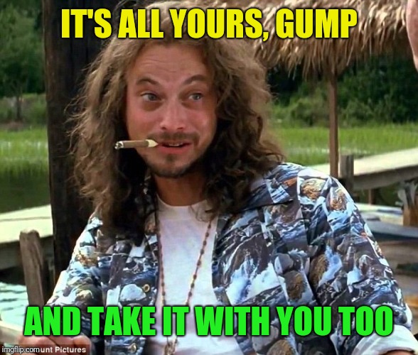 Lt lieutenant Dan Forrest Gump Gary Sinise | IT'S ALL YOURS, GUMP AND TAKE IT WITH YOU TOO | image tagged in lt lieutenant dan forrest gump gary sinise | made w/ Imgflip meme maker
