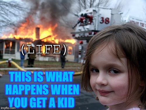 Disaster Girl Meme | (LIFE) THIS IS WHAT HAPPENS WHEN YOU GET A KID | image tagged in memes,disaster girl | made w/ Imgflip meme maker