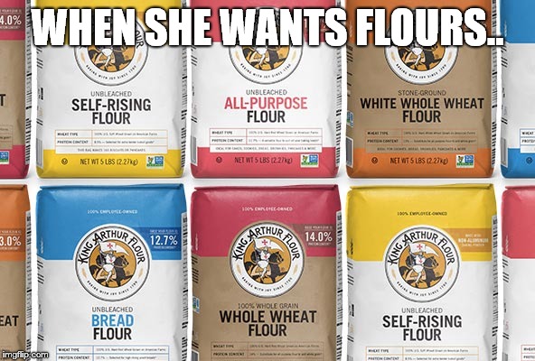 Bad pun intended | WHEN SHE WANTS FLOURS.. | image tagged in flowers,valentine's day,happy valentine's day,bad pun | made w/ Imgflip meme maker