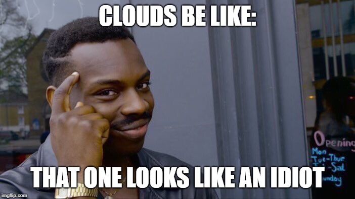Roll Safe Think About It | CLOUDS BE LIKE:; THAT ONE LOOKS LIKE AN IDIOT | image tagged in memes,roll safe think about it | made w/ Imgflip meme maker