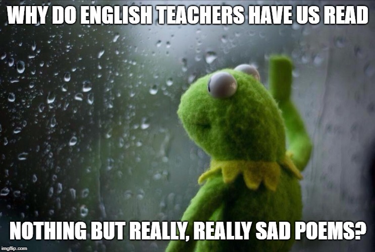 Sad Kermit | WHY DO ENGLISH TEACHERS HAVE US READ; NOTHING BUT REALLY, REALLY SAD POEMS? | image tagged in sad kermit | made w/ Imgflip meme maker