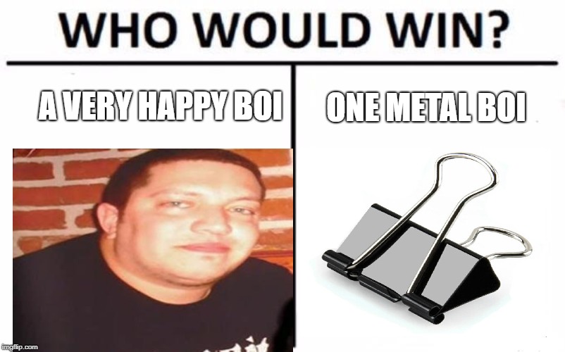 Who Would Win? Meme | A VERY HAPPY BOI; ONE METAL BOI | image tagged in memes,who would win | made w/ Imgflip meme maker