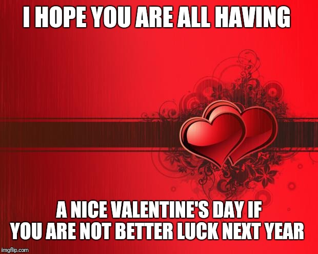 Valentines Day | I HOPE YOU ARE ALL HAVING; A NICE VALENTINE'S DAY IF YOU ARE NOT BETTER LUCK NEXT YEAR | image tagged in valentines day | made w/ Imgflip meme maker