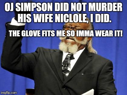 Too Damn High | OJ SIMPSON DID NOT MURDER HIS WIFE NICLOLE, I DID. THE GLOVE FITS ME SO IMMA WEAR IT! | image tagged in memes,too damn high | made w/ Imgflip meme maker