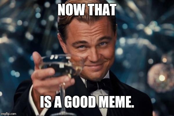 Leonardo Dicaprio Cheers Meme | NOW THAT IS A GOOD MEME. | image tagged in memes,leonardo dicaprio cheers | made w/ Imgflip meme maker