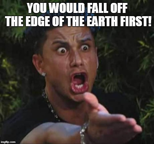 Jersey shore  | YOU WOULD FALL OFF THE EDGE OF THE EARTH FIRST! | image tagged in jersey shore | made w/ Imgflip meme maker