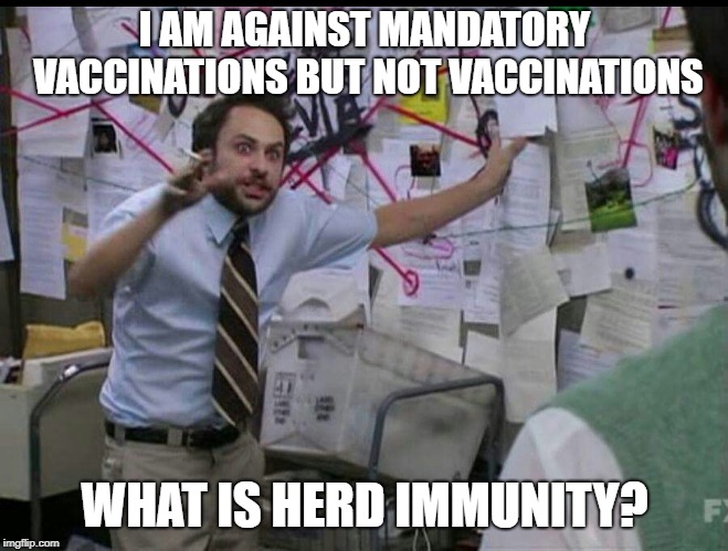 Trying to explain | I AM AGAINST MANDATORY VACCINATIONS BUT NOT VACCINATIONS; WHAT IS HERD IMMUNITY? | image tagged in trying to explain | made w/ Imgflip meme maker