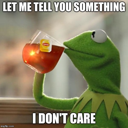 I dOnT CaRE | LET ME TELL YOU SOMETHING; I DON'T CARE | image tagged in memes,but thats none of my business,kermit the frog | made w/ Imgflip meme maker