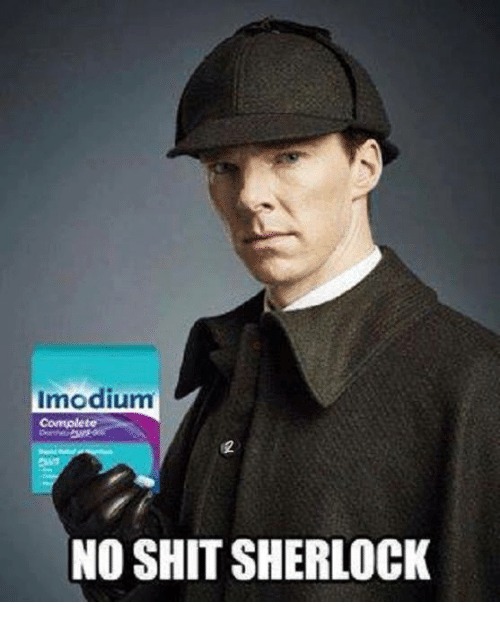 No shit, Sherlock? | image tagged in no shit,imodium,no hershey squirts,sherlock holmes,no shit sherlock | made w/ Imgflip meme maker
