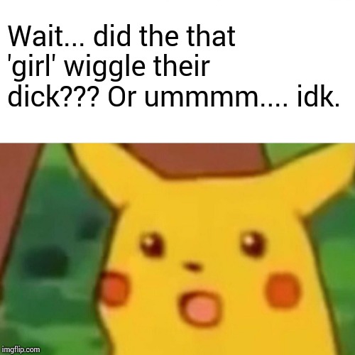 Surprised Pikachu Meme | Wait... did the that 'girl' wiggle their dick??? Or ummmm.... idk. | image tagged in memes,surprised pikachu | made w/ Imgflip meme maker