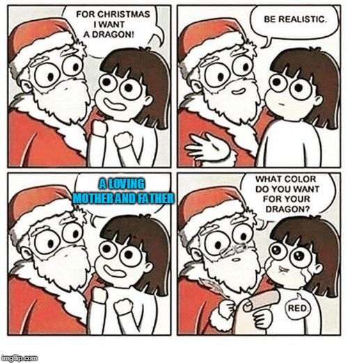 For Christmas I Want | A LOVING MOTHER AND FATHER | image tagged in for christmas i want | made w/ Imgflip meme maker