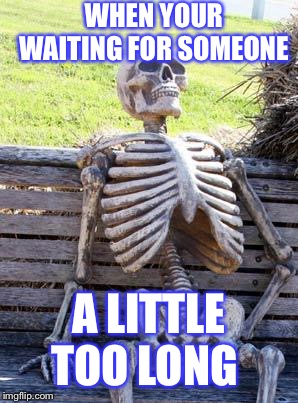 Waiting Skeleton Meme | WHEN YOUR WAITING FOR SOMEONE; A LITTLE TOO LONG | image tagged in memes,waiting skeleton | made w/ Imgflip meme maker