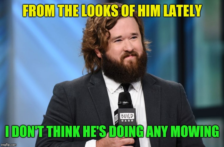 FROM THE LOOKS OF HIM LATELY I DON'T THINK HE'S DOING ANY MOWING | made w/ Imgflip meme maker