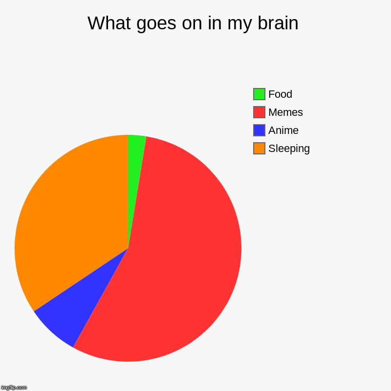 What goes on in my brain | Sleeping, Anime, Memes, Food | image tagged in charts,pie charts | made w/ Imgflip chart maker