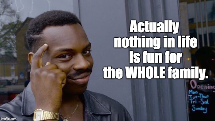 Roll Safe Think About It | Actually nothing in life is fun for the WHOLE family. | image tagged in memes,roll safe think about it | made w/ Imgflip meme maker