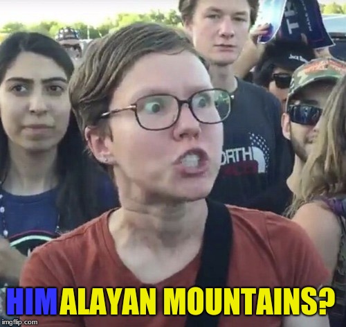 Coincidence? I think not... | ALAYAN MOUNTAINS? HIM | image tagged in triggered feminist,memes | made w/ Imgflip meme maker
