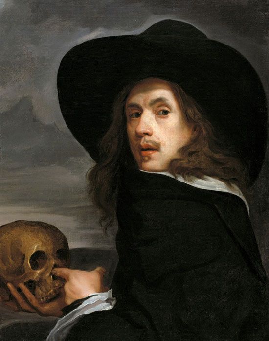 Michael Sweerts, Self-portrait with Skull Blank Meme Template