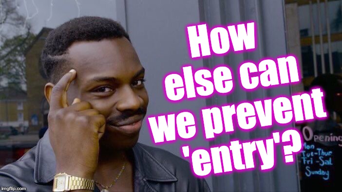 Roll Safe Think About It Meme | How else can we prevent 'entry'? | image tagged in memes,roll safe think about it | made w/ Imgflip meme maker