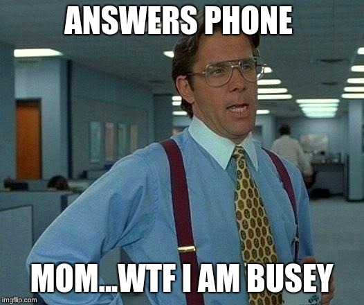 That Would Be Great | ANSWERS PHONE; MOM...WTF I AM BUSEY | image tagged in memes,that would be great | made w/ Imgflip meme maker