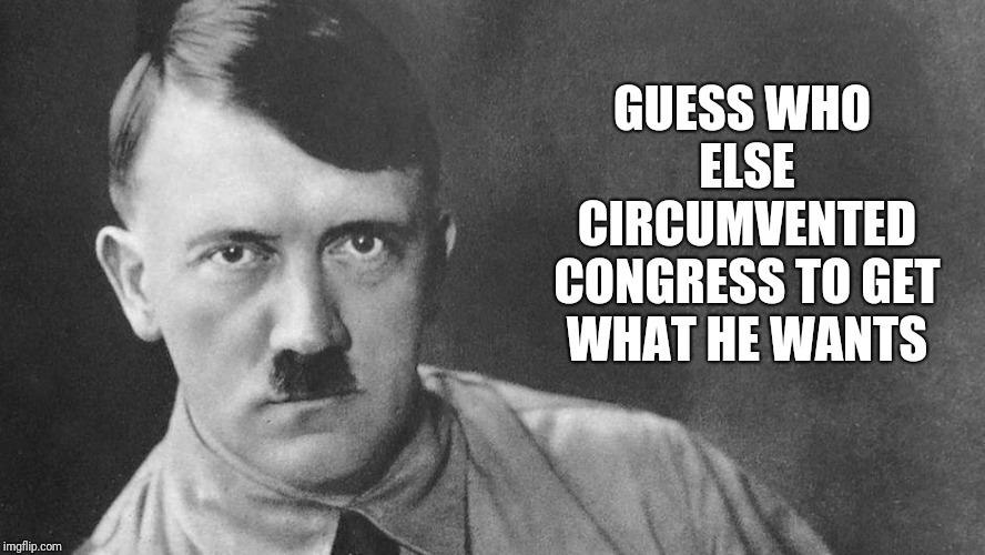 Yeah, lets learn nothing  | GUESS WHO ELSE CIRCUMVENTED CONGRESS TO GET WHAT HE WANTS | image tagged in hitler,emergency,who are you kidding | made w/ Imgflip meme maker