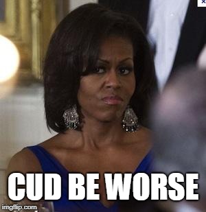 Michelle Obama side eye | CUD BE WORSE | image tagged in michelle obama side eye | made w/ Imgflip meme maker